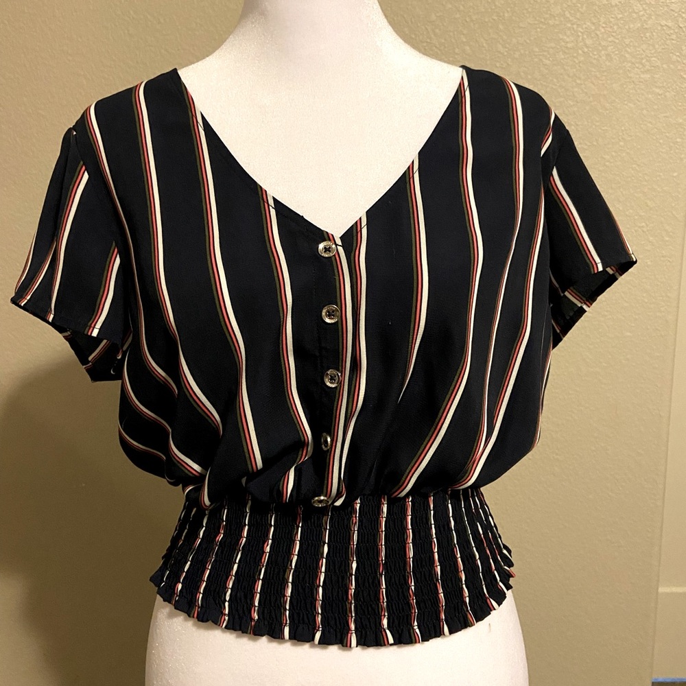 Guess navy striped blouse with fitted bottom - S